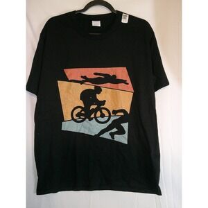 Port Company Men's Large Black Triathlete Graphic T Shirt‎ Short Sleeve Fan NWT